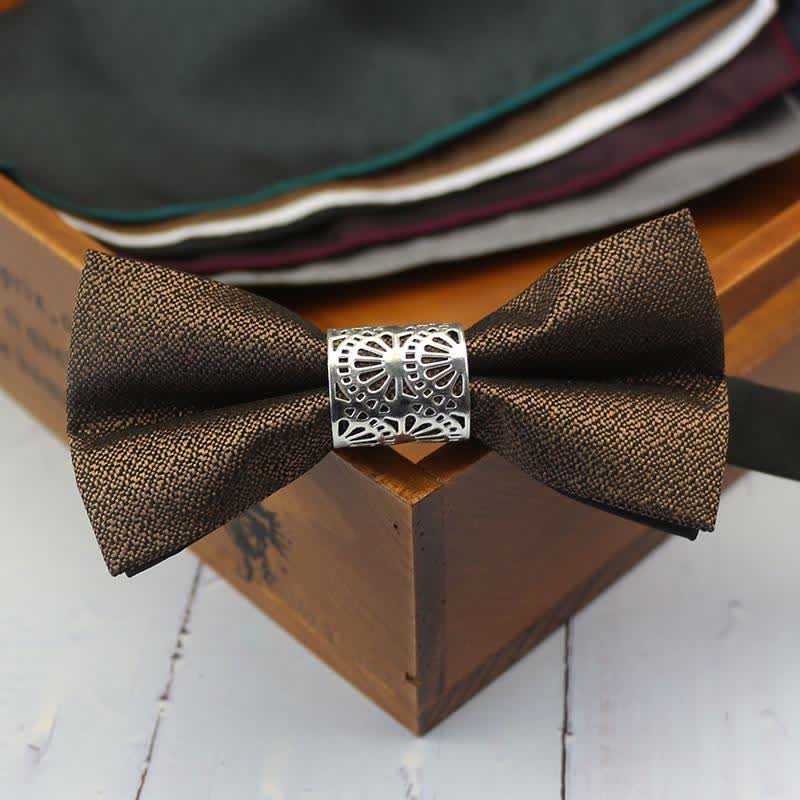 Papillon da uomo classico con anima in metallo argentato per matrimonio - Caffè - image 8