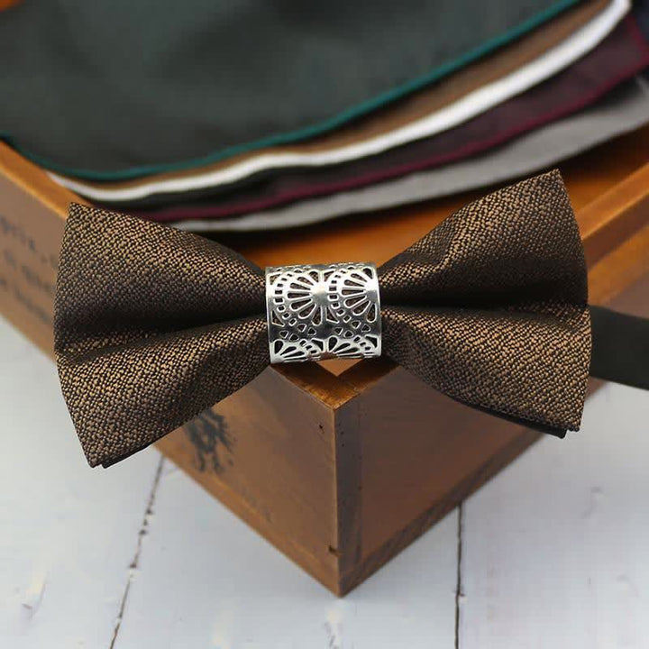 Papillon da uomo classico con anima in metallo argentato per matrimonio - Caffè - image 8