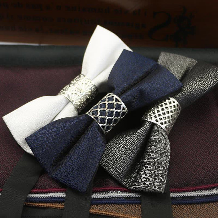 Papillon da uomo classico con anima in metallo argentato per matrimonio