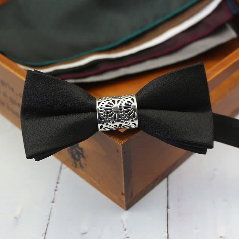 Papillon da uomo classico con anima in metallo argentato per matrimonio - Nero - image 5