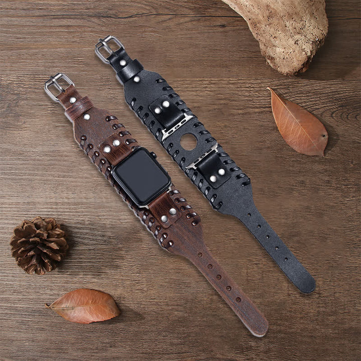 Cinturino per orologio in pelle intrecciata in pelle di mucca vintage