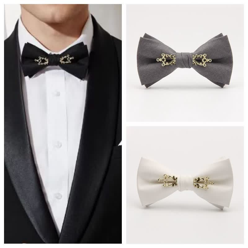 Papillon da uomo metallizzato con fiori per matrimonio