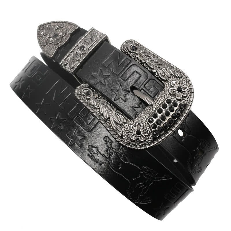 Cintura in pelle con fibbia intagliata modello cowboy da uomo - image 10