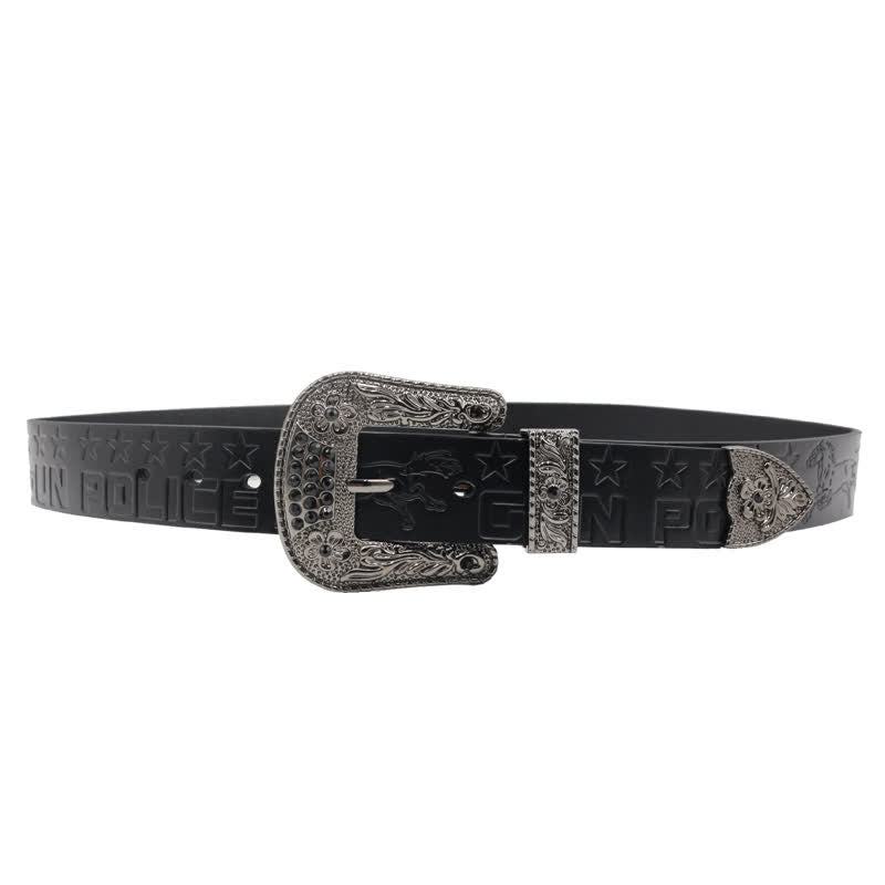Cintura in pelle con fibbia intagliata modello cowboy da uomo - image 11