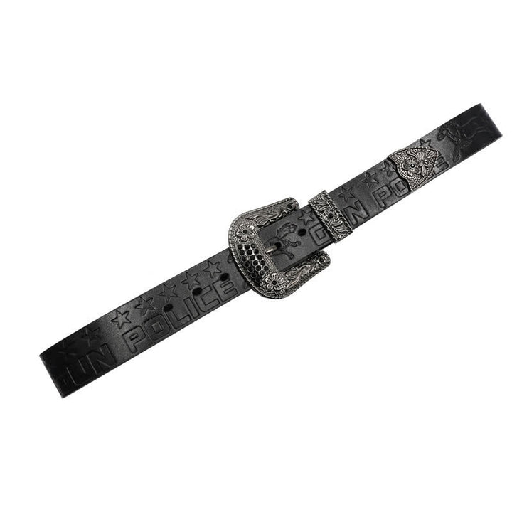 Cintura in pelle con fibbia intagliata modello cowboy da uomo - image 12