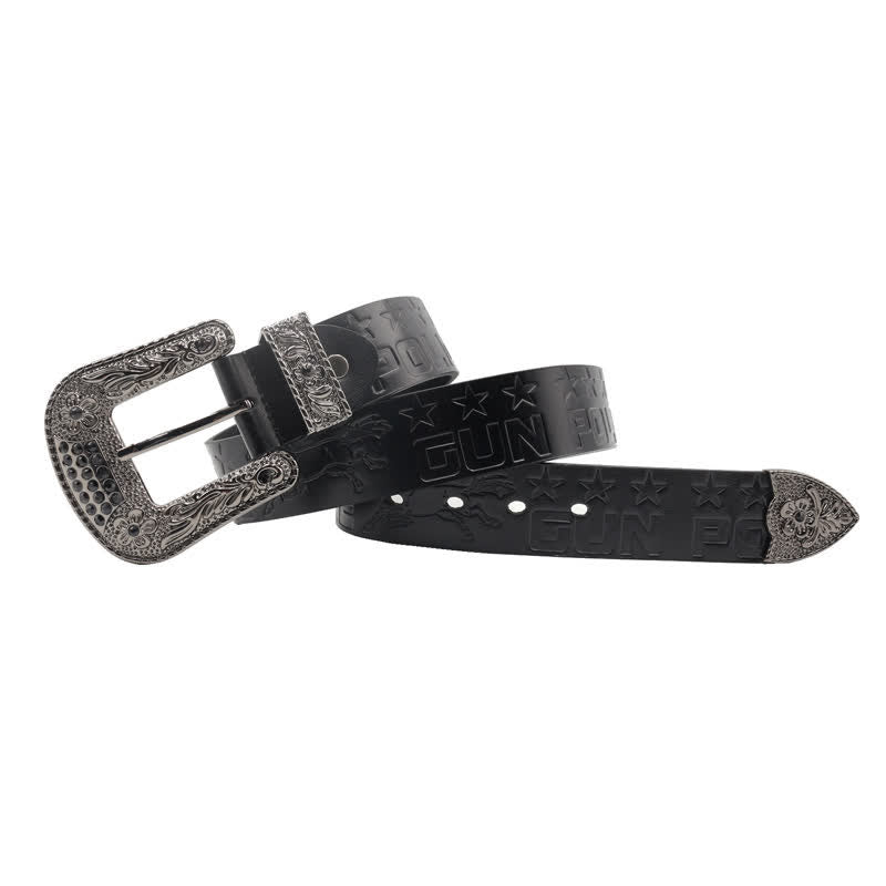 Cintura in pelle con fibbia intagliata modello cowboy da uomo