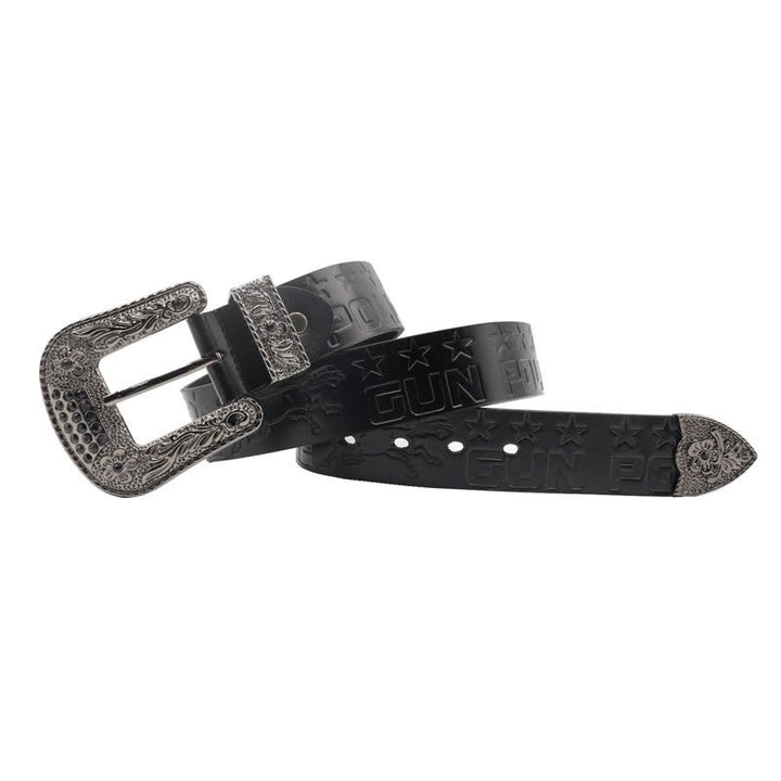 Cintura in pelle con fibbia intagliata modello cowboy da uomo