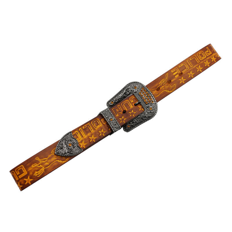Cintura in pelle con fibbia intagliata modello cowboy da uomo