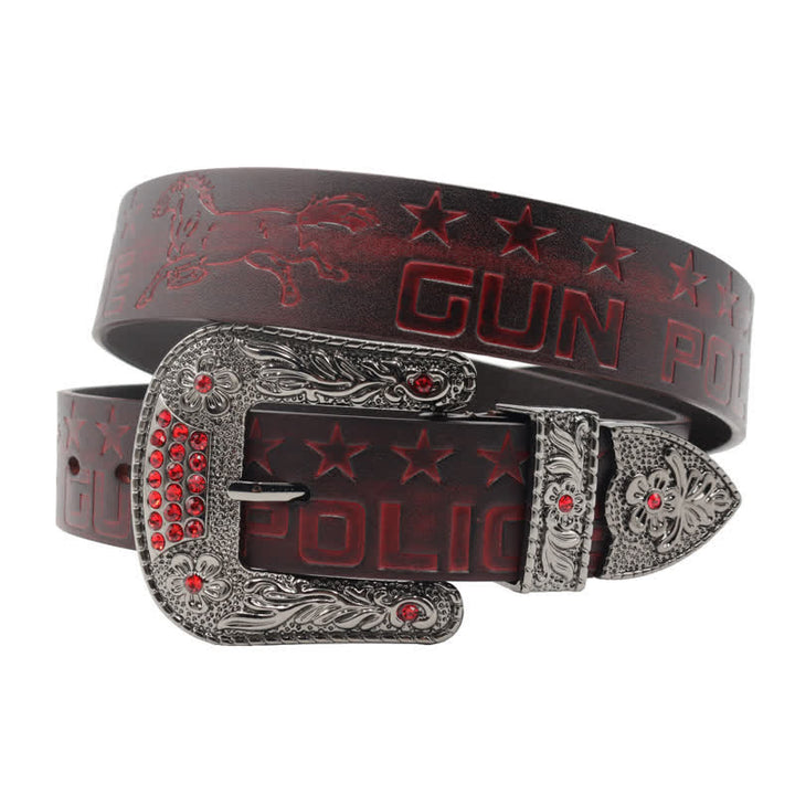 Cintura in pelle con fibbia intagliata modello cowboy da uomo