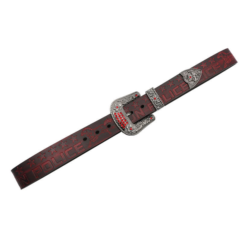 Cintura in pelle con fibbia intagliata modello cowboy da uomo - image 19