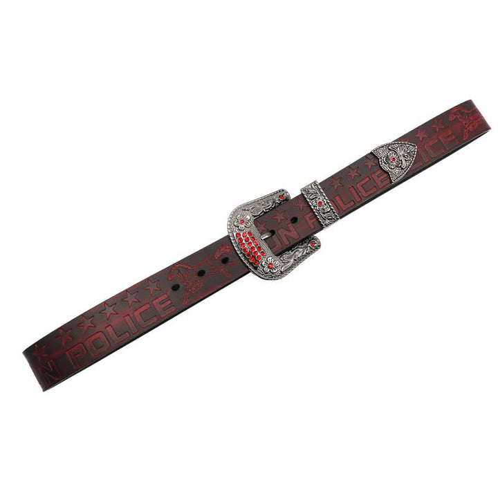 Cintura in pelle con fibbia intagliata modello cowboy da uomo - image 19