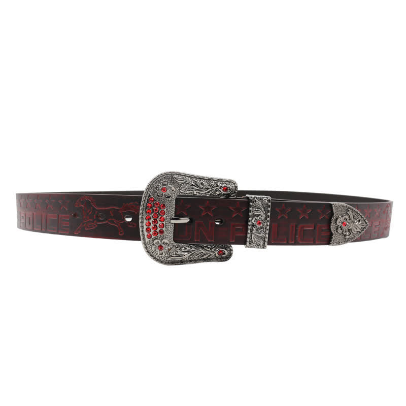 Cintura in pelle con fibbia intagliata modello cowboy da uomo