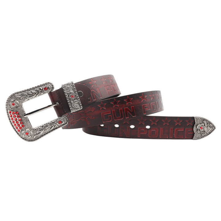 Cintura in pelle con fibbia intagliata modello cowboy da uomo