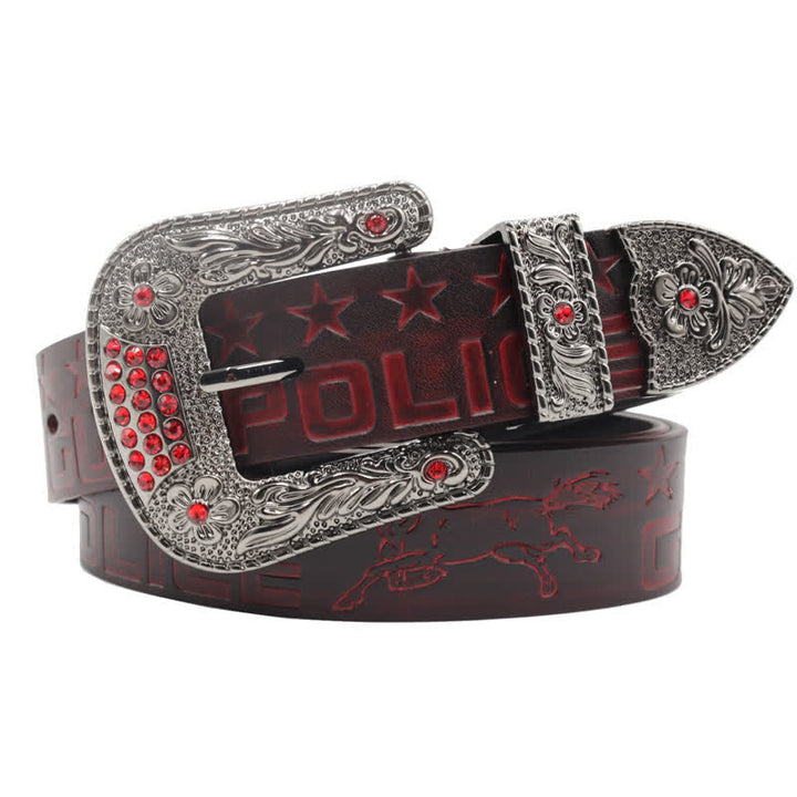 Cintura in pelle con fibbia intagliata modello cowboy da uomo