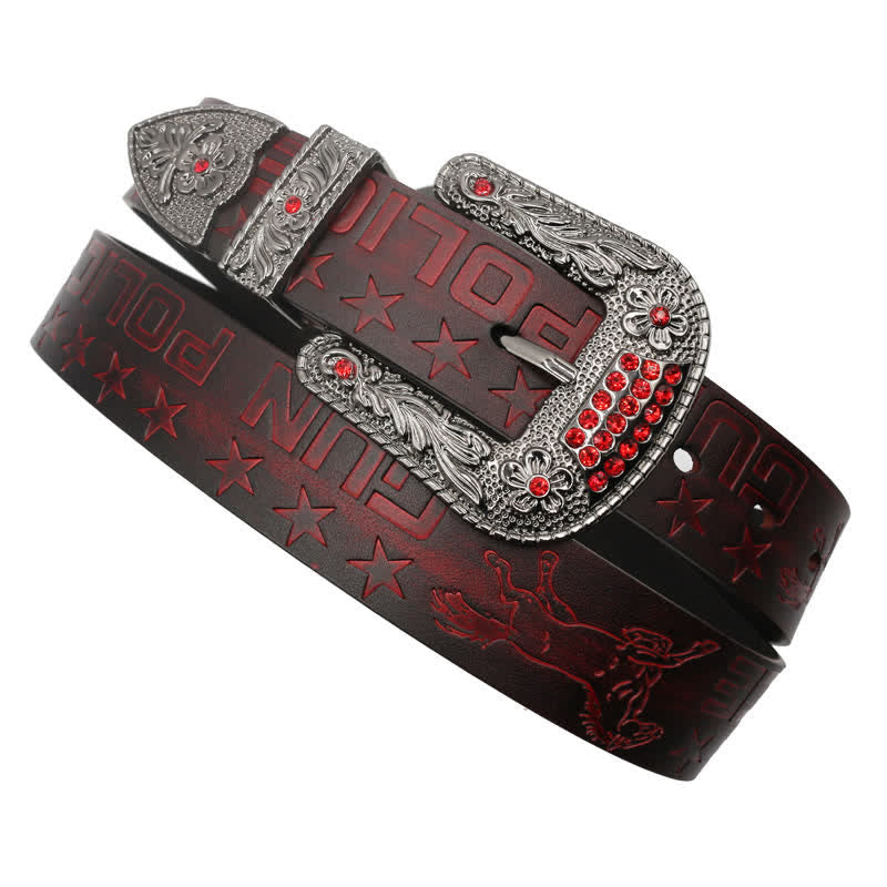 Cintura in pelle con fibbia intagliata modello cowboy da uomo
