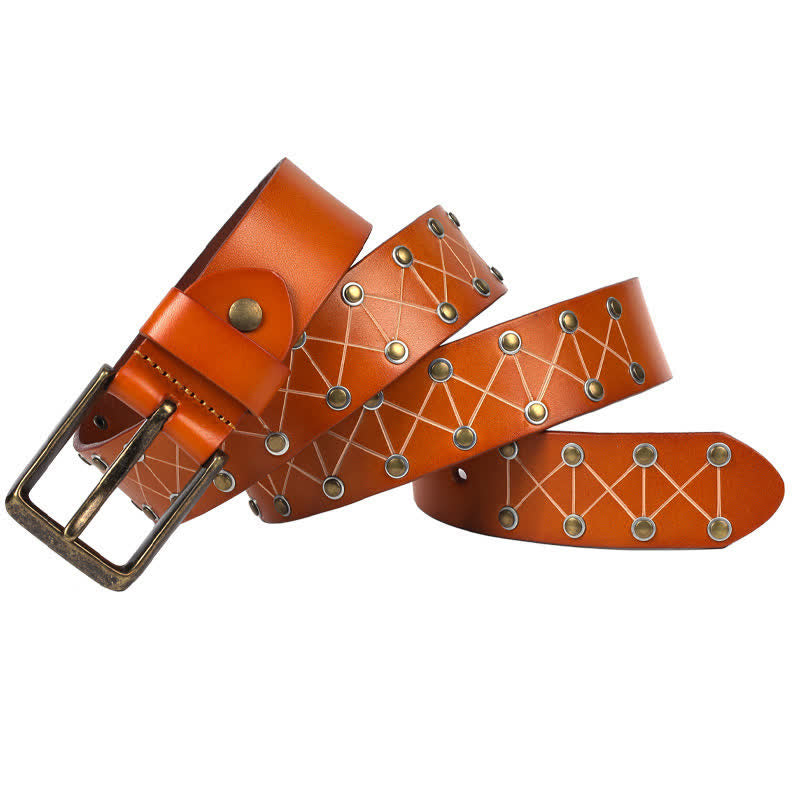 Cintura da uomo in pelle vintage con borchie e borchie stile punk - Arancia - 44 - image 4