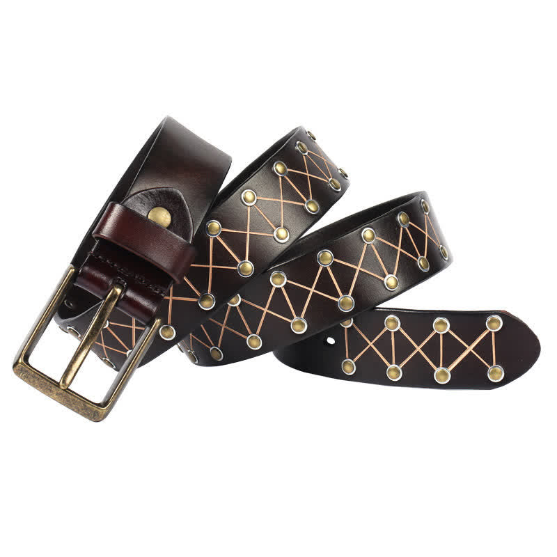 Cintura da uomo in pelle vintage con borchie e borchie stile punk - Marrone - 44 - image 0