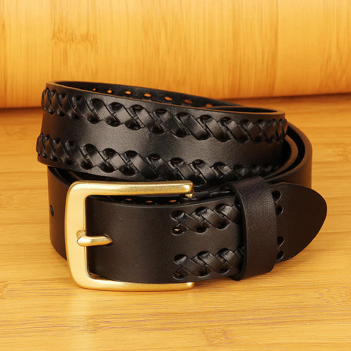 Cintura in pelle intrecciata casual da lavoro per uomo - Nero - 46 - image 5