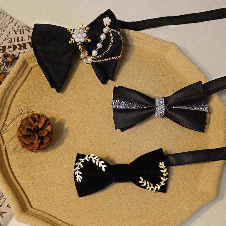 Set di papillon in velluto nero con strass scintillanti