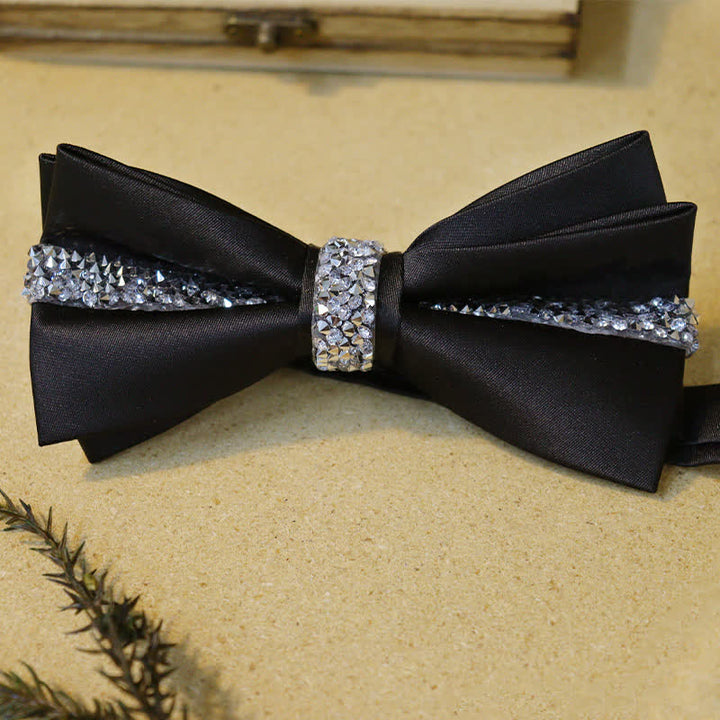 Set di papillon in velluto nero con strass scintillanti