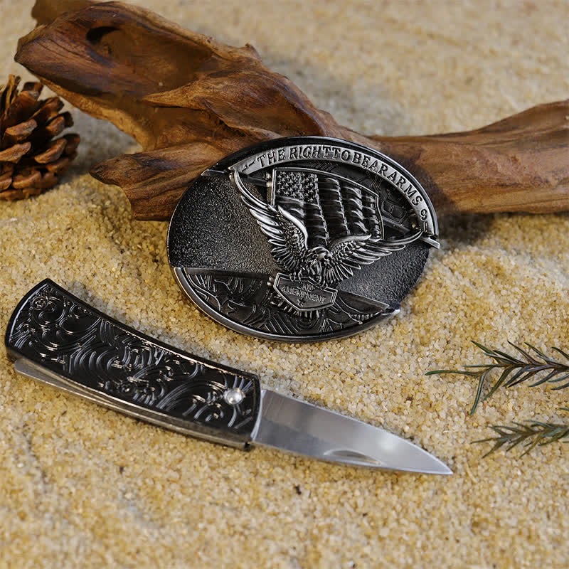 Set di fibbie per cintura in pelle fai da te con coltello pieghevole nascosto, molto popolare tra gli uomini