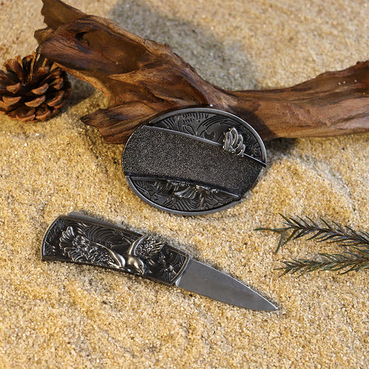 Set di fibbie per cintura in pelle fai da te con coltello pieghevole nascosto, molto popolare tra gli uomini