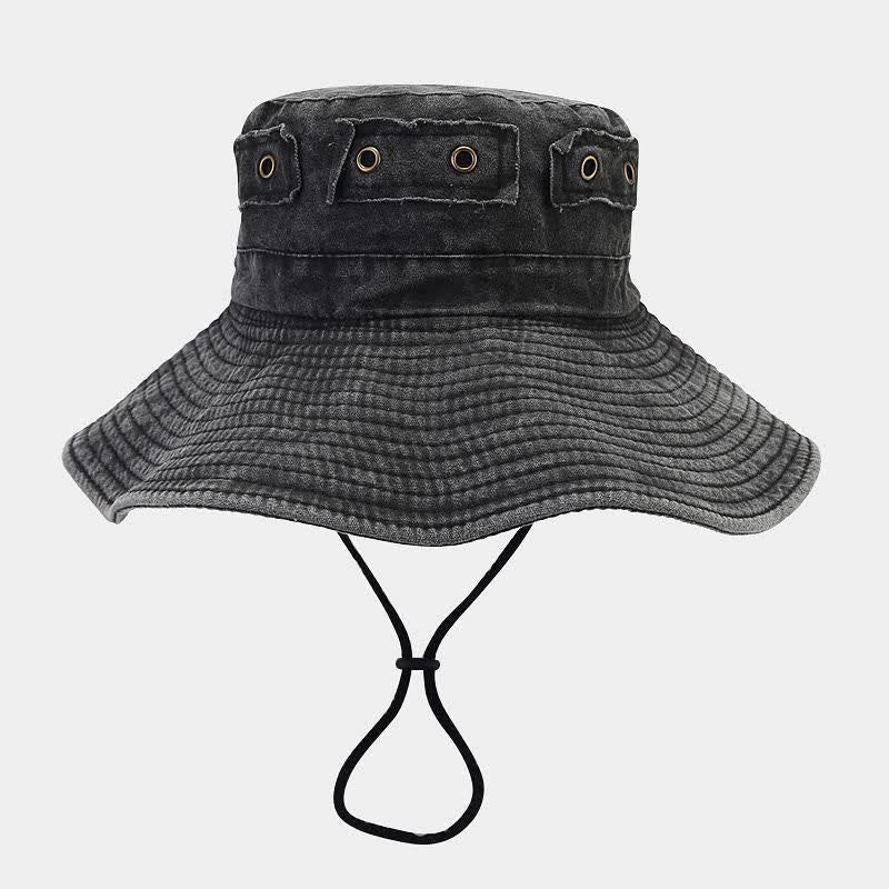 Cappello da pescatore unisex con toppa in denim e protezione solare