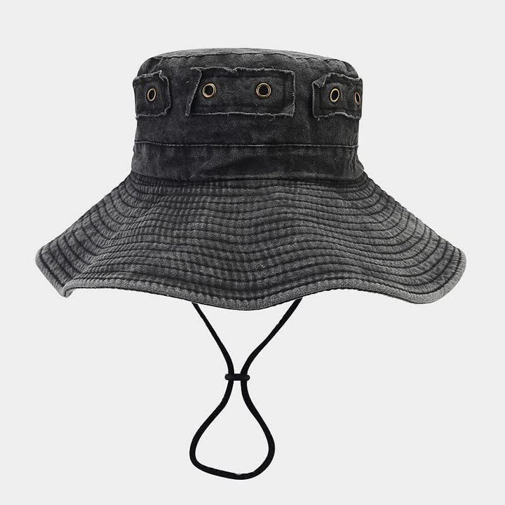 Cappello da pescatore unisex con toppa in denim e protezione solare