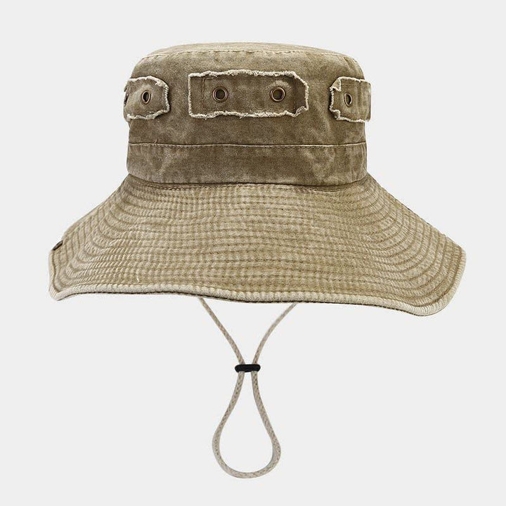 Cappello da pescatore unisex con toppa in denim e protezione solare