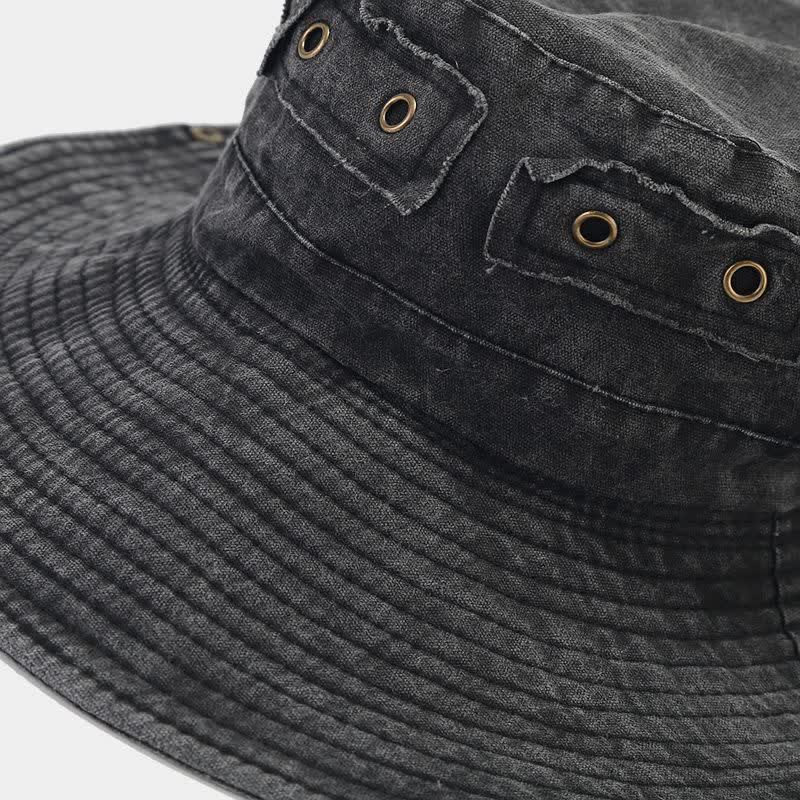 Cappello da pescatore unisex con toppa in denim e protezione solare