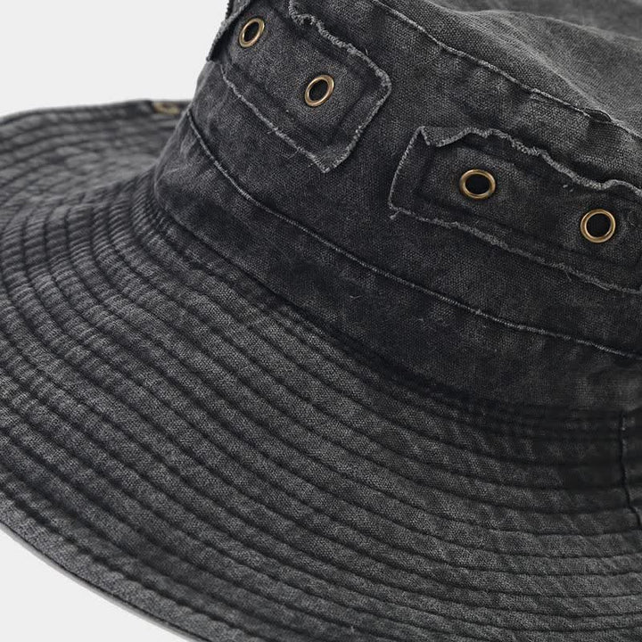 Cappello da pescatore unisex con toppa in denim e protezione solare