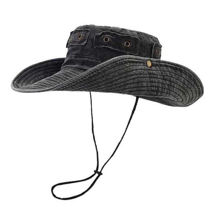 Cappello da pescatore unisex con toppa in denim e protezione solare