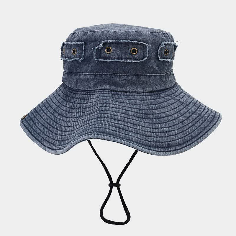Cappello da pescatore unisex con toppa in denim e protezione solare