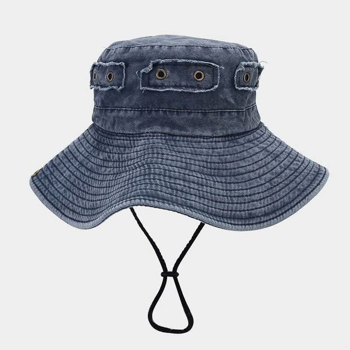 Cappello da pescatore unisex con toppa in denim e protezione solare