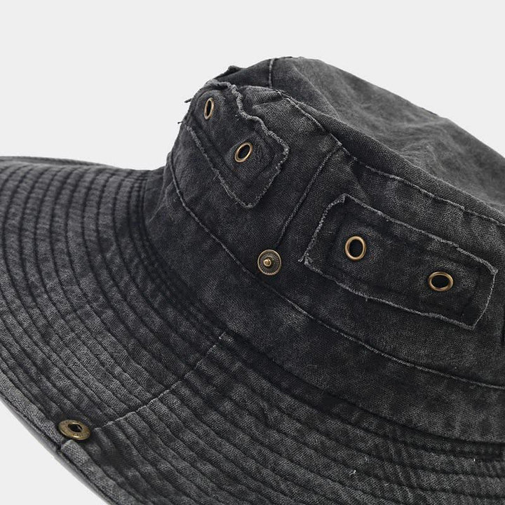 Cappello da pescatore unisex con toppa in denim e protezione solare