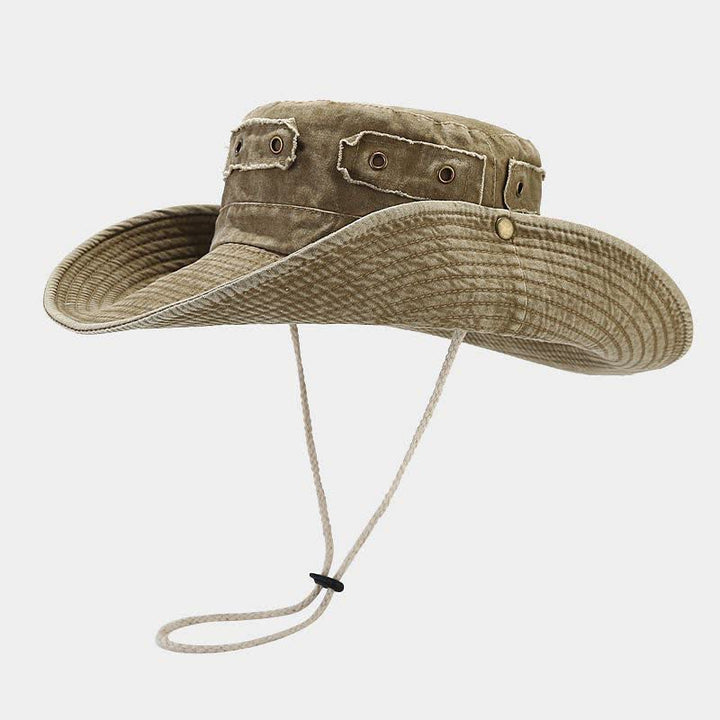 Cappello da pescatore unisex con toppa in denim e protezione solare