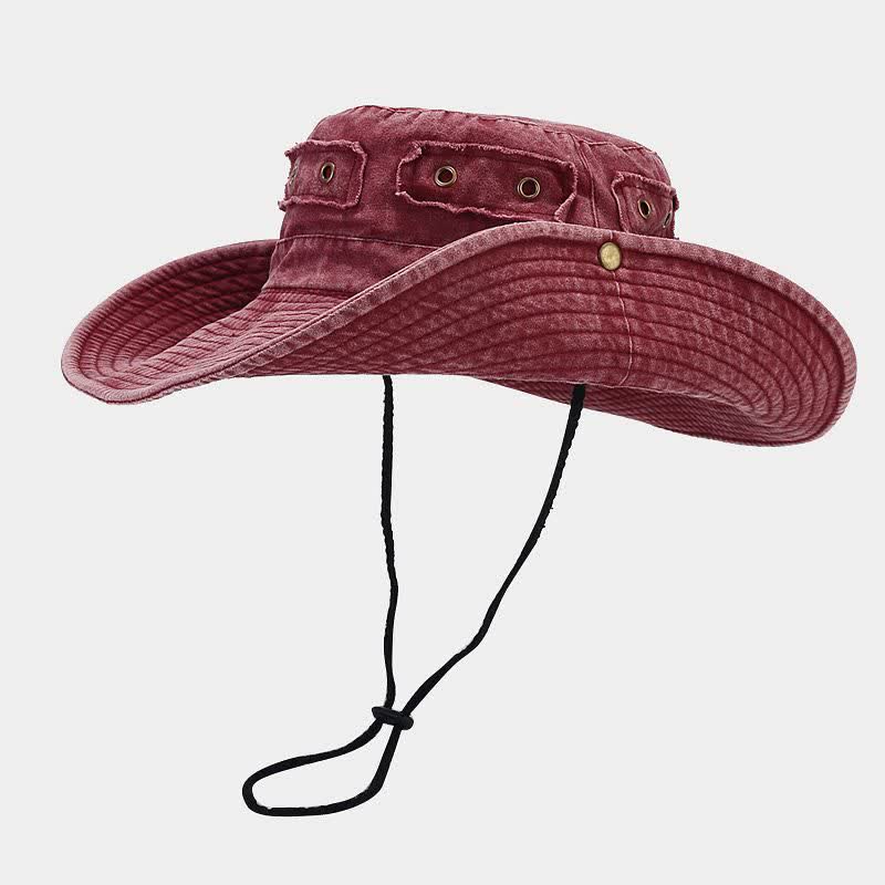 Cappello da pescatore unisex con toppa in denim e protezione solare