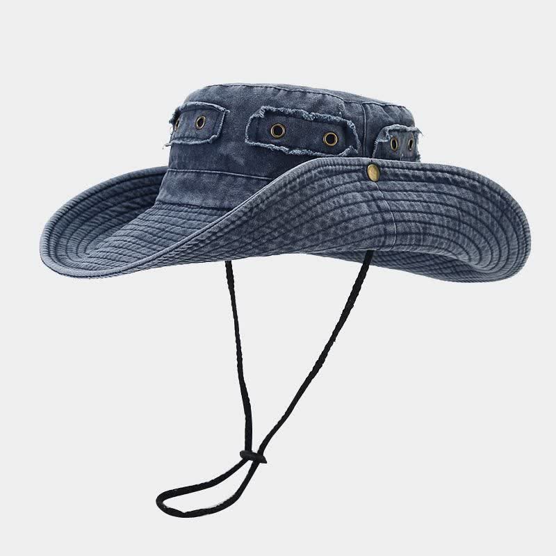 Cappello da pescatore unisex con toppa in denim e protezione solare