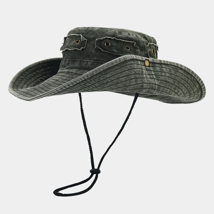 Cappello da pescatore unisex con toppa in denim e protezione solare