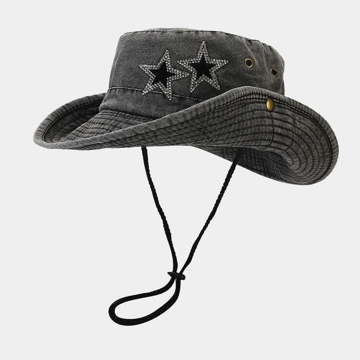 Cappello da cowboy unisex con stella e strass