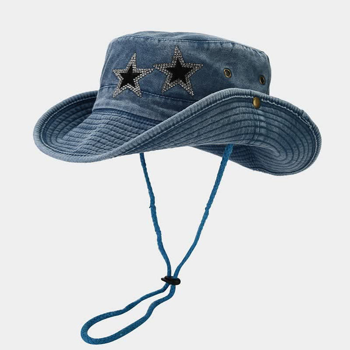 Cappello da cowboy unisex con stella e strass