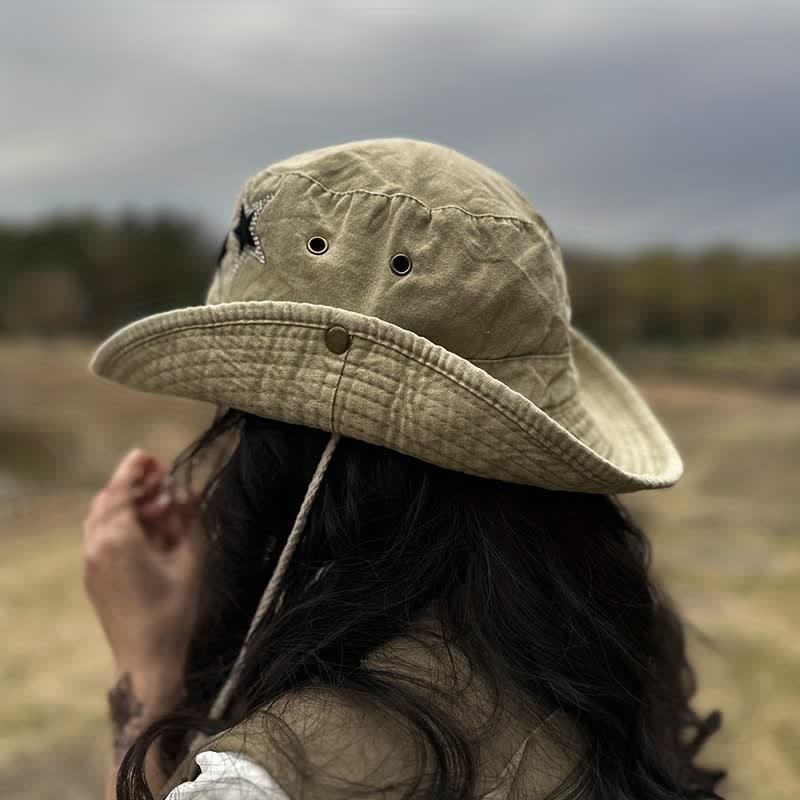 Cappello da cowboy unisex con stella e strass