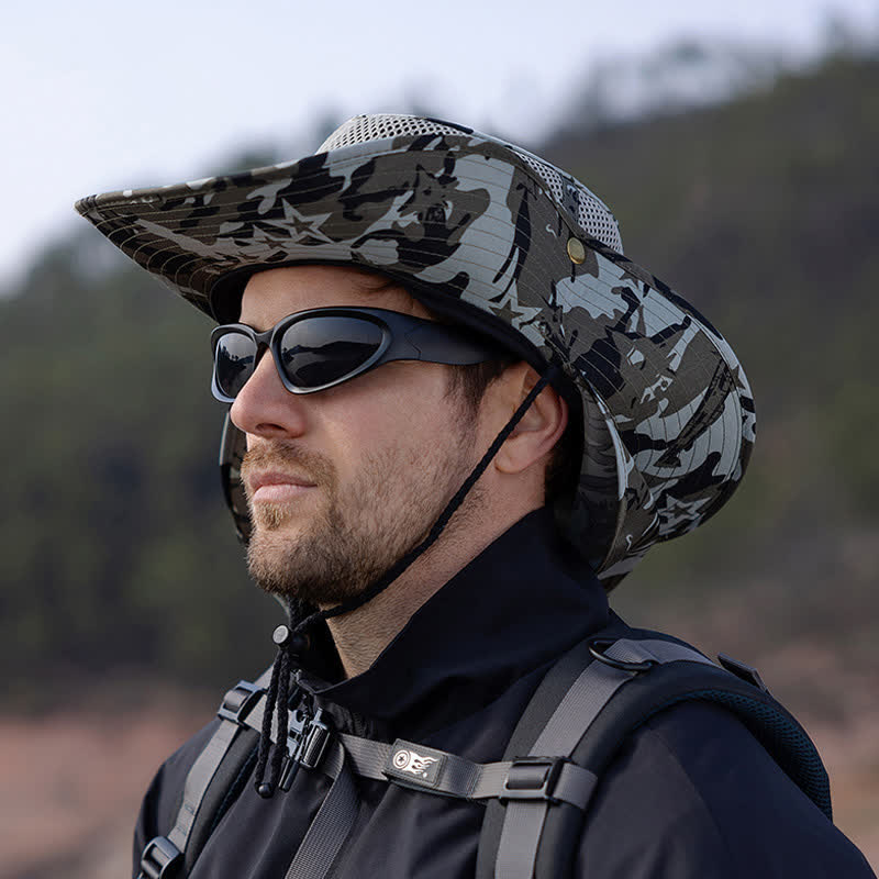 Cappello da pescatore con design a rete mimetica da uomo
