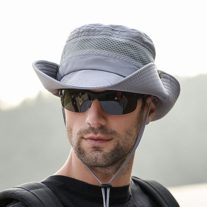 Cappello da pescatore a tesa larga in rete traspirante da uomo per esterni