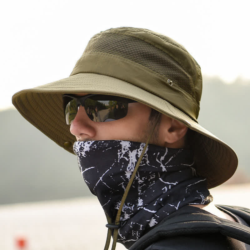 Cappello da pescatore a tesa larga in rete traspirante da uomo per esterni