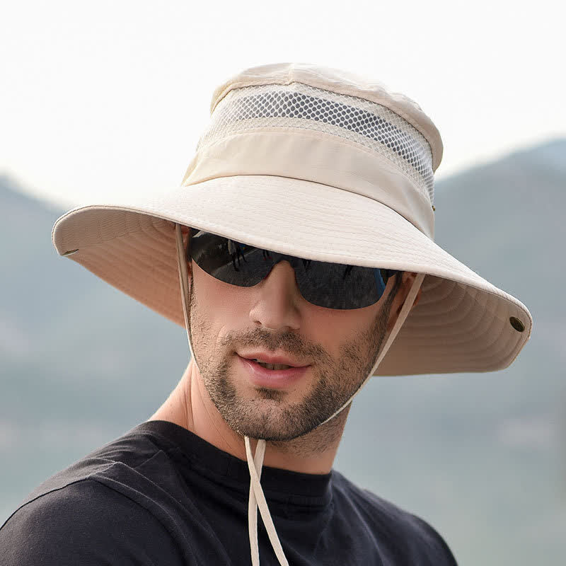 Cappello da pescatore a tesa larga in rete traspirante da uomo per esterni