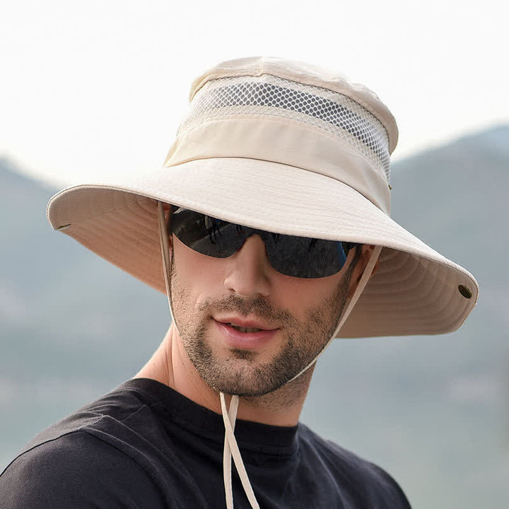 Cappello da pescatore a tesa larga in rete traspirante da uomo per esterni