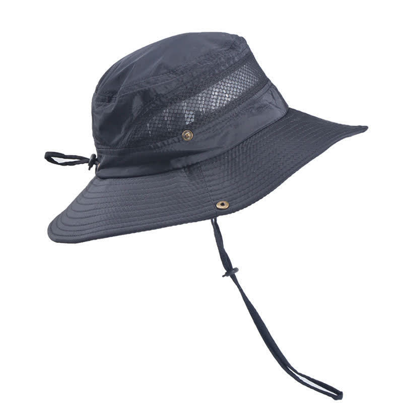 Cappello da pescatore a tesa larga in rete traspirante da uomo per esterni - Nero - Misura M (22"-22 7/8") - image 8
