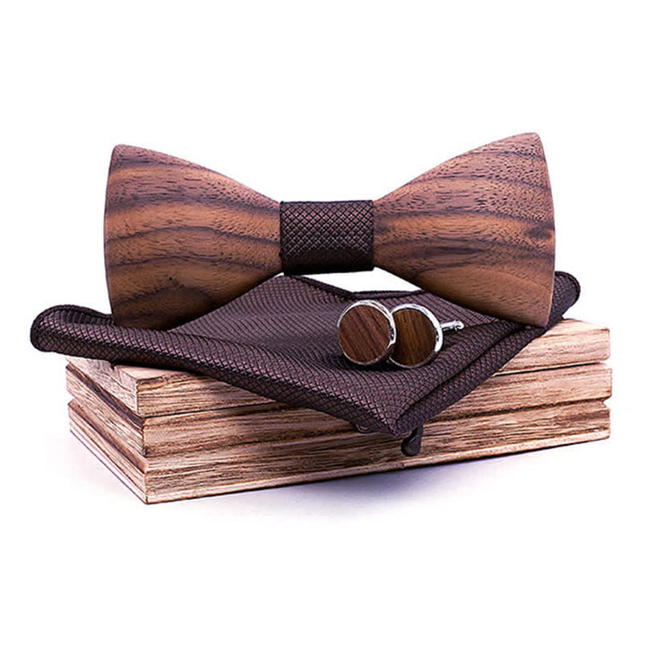 Set di 3 papillon in legno di noce nero alla moda da uomo