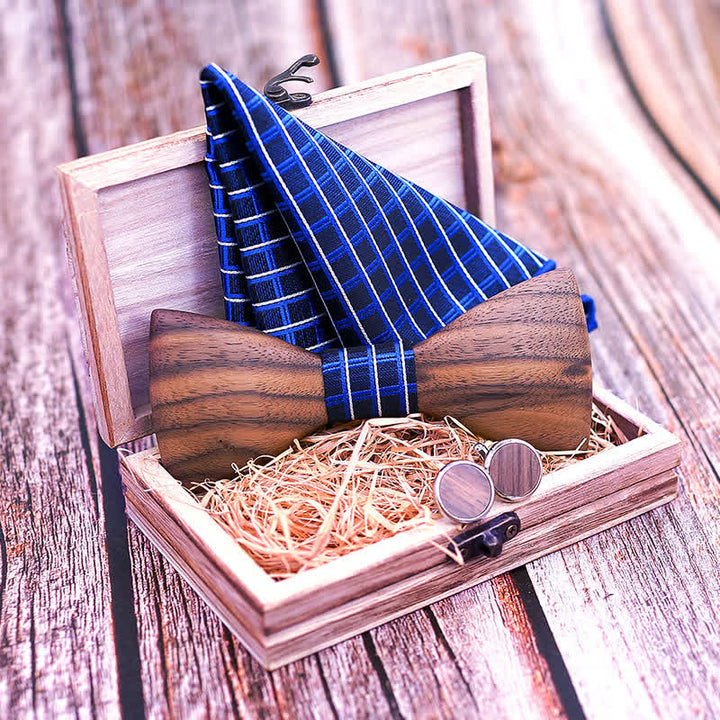 Set di 3 papillon in legno di noce nero alla moda da uomo